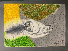 “Katze im Herbstgarten" - Handgemalt!