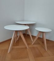 Beistelltische Tripod mit Holz, weiss (Ensemble 3 Stück)