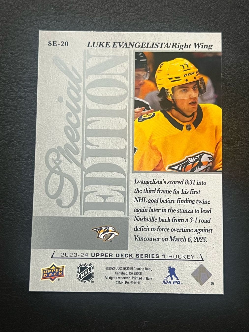 NHL Carte collezionabili: Luke Evangelista 2023 Special Edition Nashville Predators – Nuovo (secondo la descrizione) da Möhlin venduto da SwissHockeyCards 1