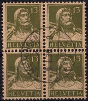 13 Rp. Tell - Viererblock mit Zentrumstempel MEIRINGEN 1930