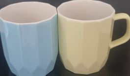 Tassen 6 Stk. Keramik hellgelb und hellblau geometrisch