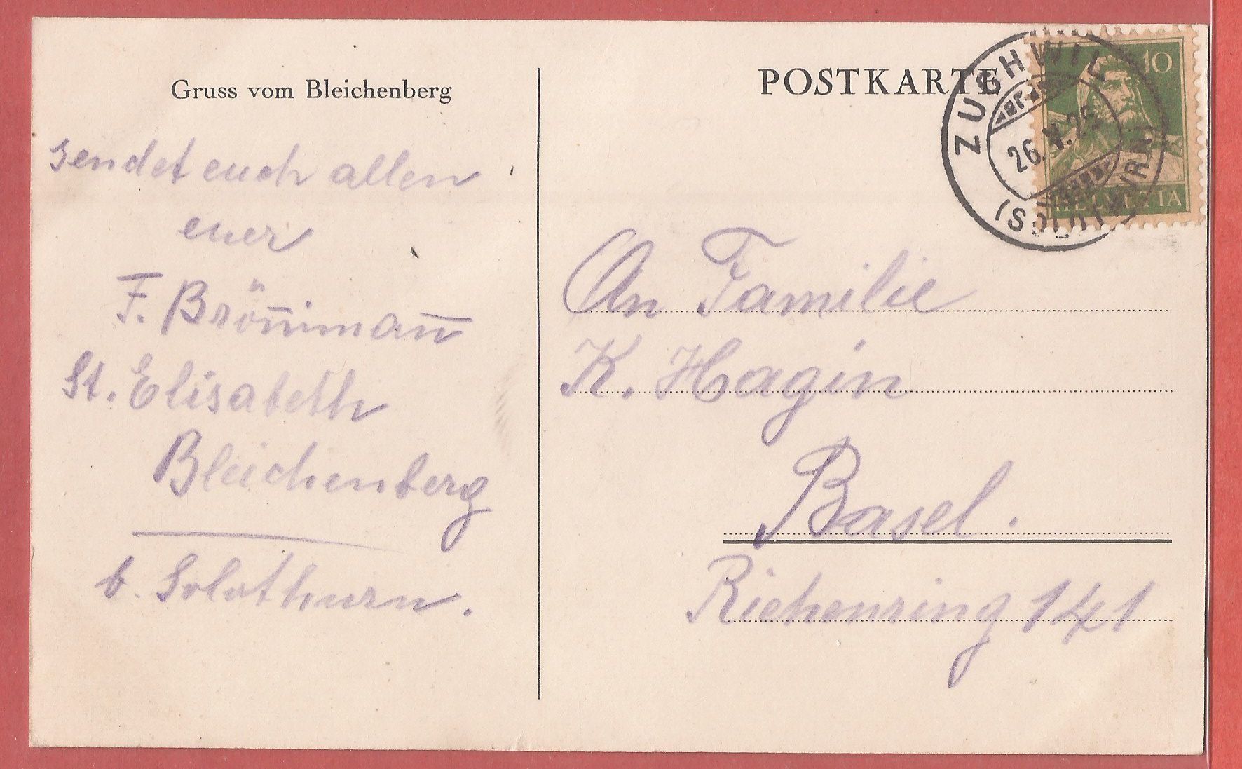 Ansichtskarten: Gruss vom Bleichenberg bei Biberist - 1926 – Gebraucht aus Fislisbach von Porano 1