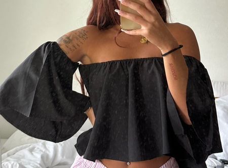 Off-Shoulder Top mit Ballonärmel YK2 Zara H&M fashion 