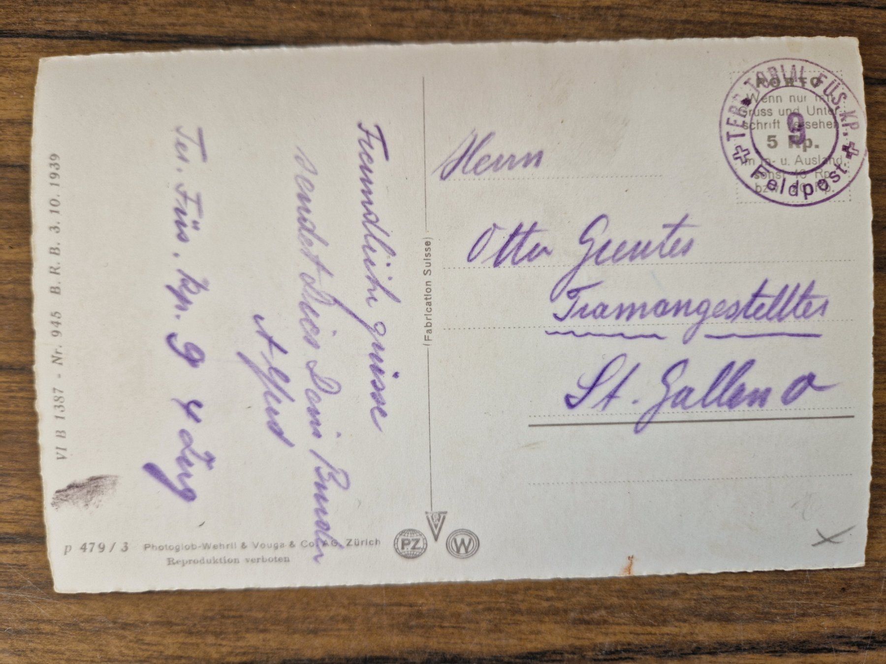 Cartoline postali: Ansichtskarte 2. Weltkrieg Soldat Schweiz – Usato da Mörschwil venduto da aik_x8mc 1
