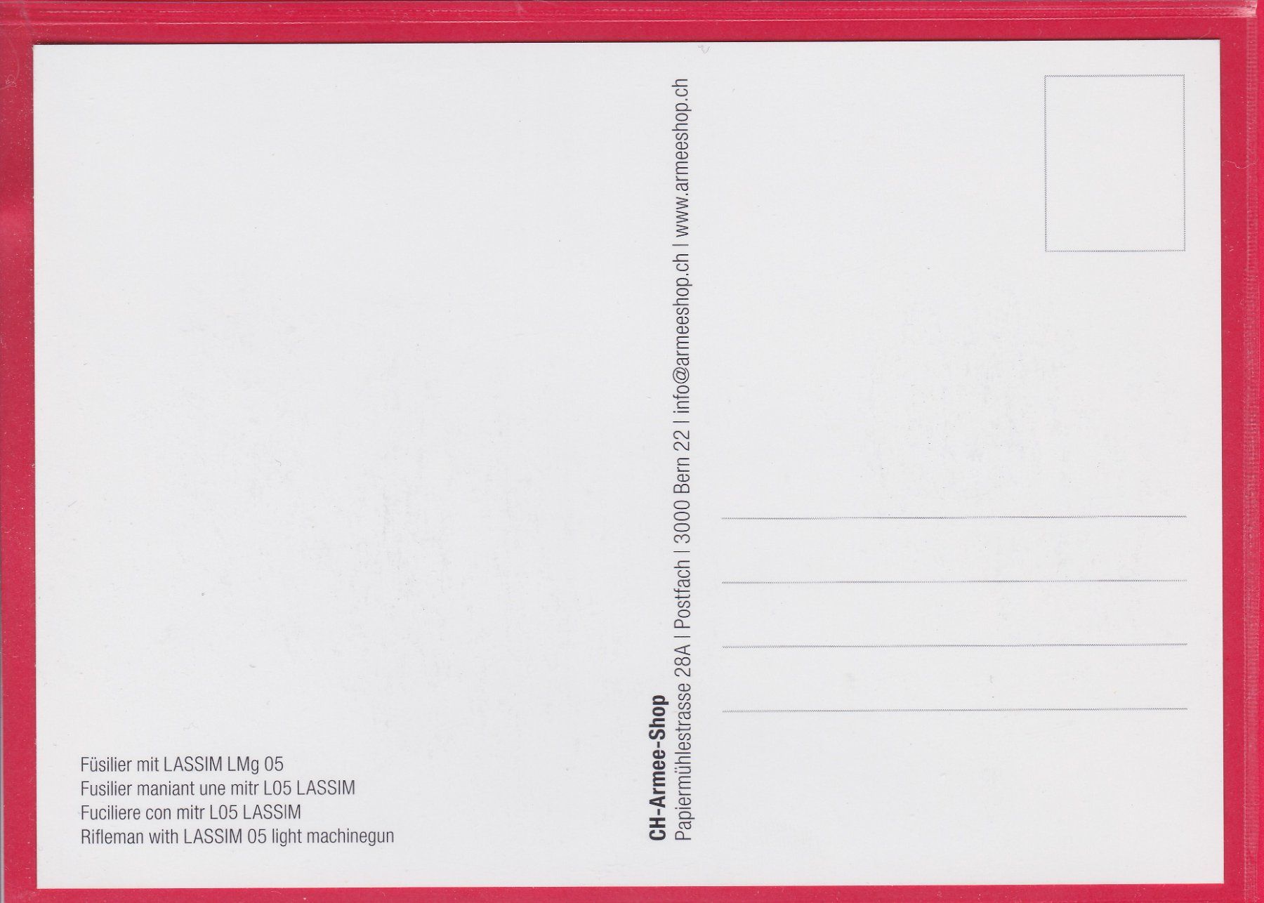 Cartoline postali: FÜSILIER MIT LASSIM LMG 05 – Usato da Oberrieden venduto da Gebirgsstelze 1
