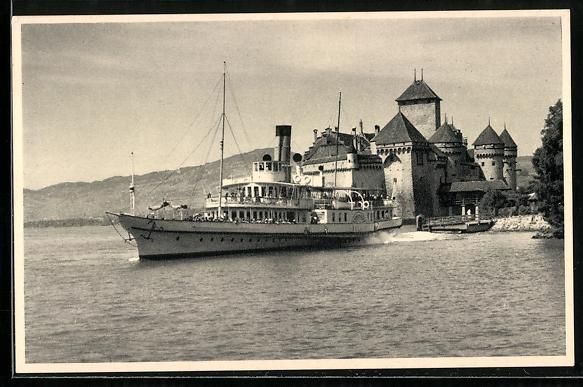 Ansichtskarten: Château de Chillon, Panorama mit Dampfe – Gebraucht aus Berlin von bartko-reher