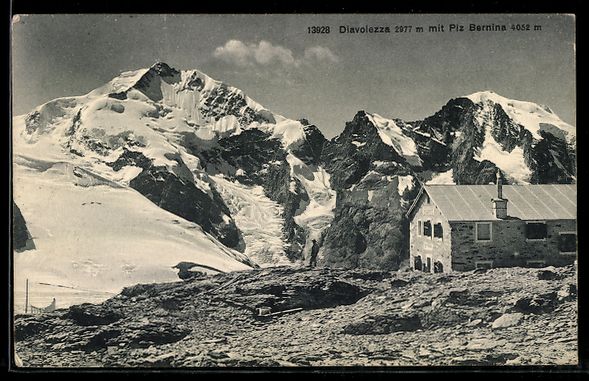 Cartoline postali: Diavolezzahütte, Berghütte mit Piz Ber – Usato da Berlin venduto da bartko-reher