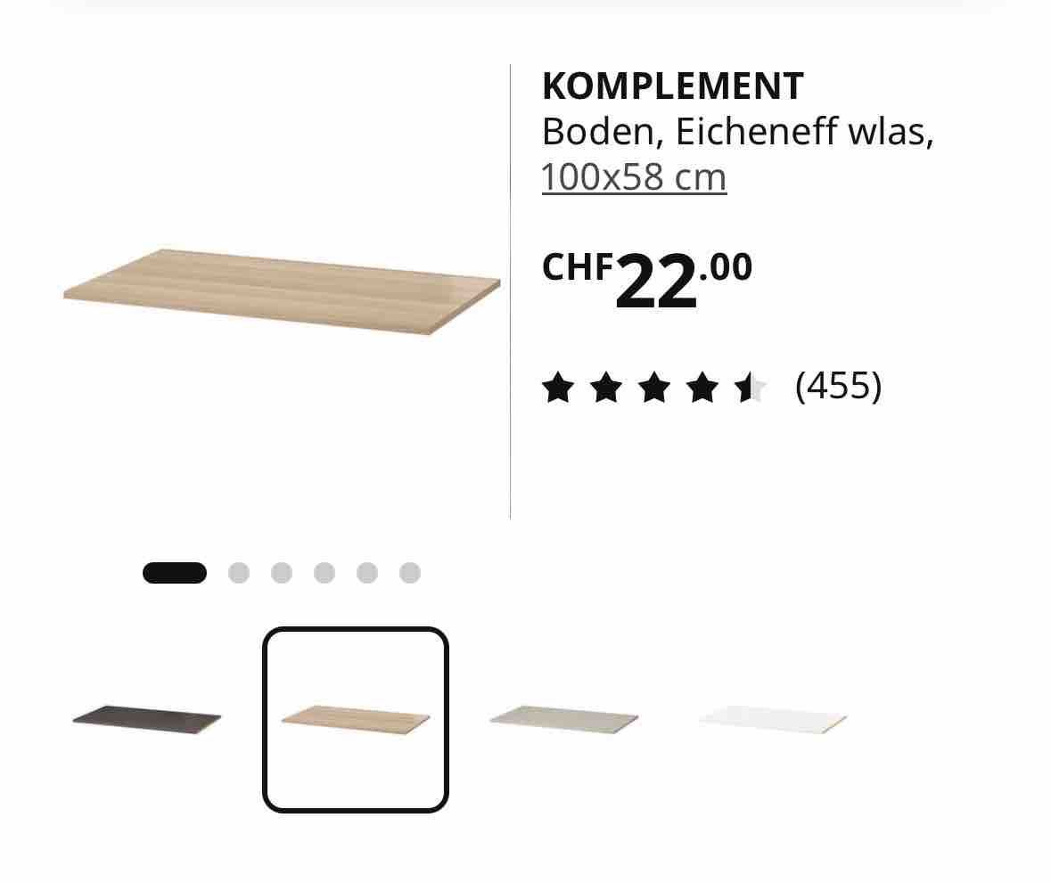 Ikea Schränke: KOMPLEMENT PAX Boden 100x58 cm Eicheneff wlas – Gebraucht aus Basel von san_hrz2