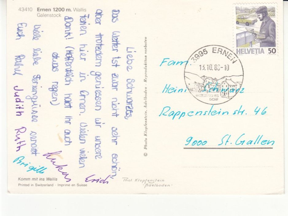 Cartoline postali: Ernen 1986 – Usato da Bürglen TG venduto da StampGraf 1