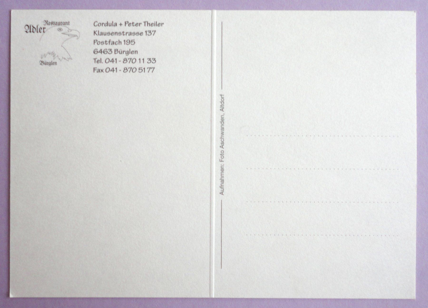 Cartoline postali: Restaurant Adler, Bürglen – Usato da Fétigny venduto da Billy2miny 3