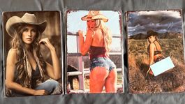 Lot de 3 plaques décoratives "Cowgirl" style vintage!