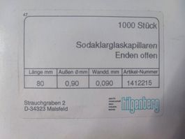 HILGENBERG Glas Kapillaren 80 x 0,90 mm 0,09 mm Labor