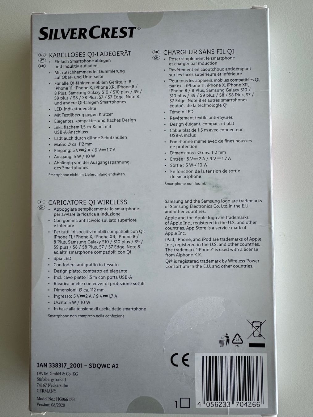 SilverCrest Caricabatterie: SilverCrest Chargeur sans fil QI – Nuovo e nell'imballaggio originale da St-Gingolph venduto da GoldenKeys 1