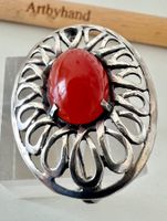 Jugendstil-inspiriert Silber Brosche 800+MP Karneol Cabochon