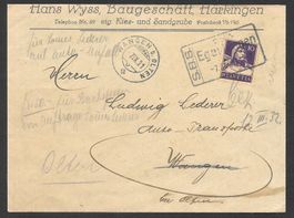Härkingen Bedarfsbrief H. Wyss Bahnstempel Egerkingen 1931
