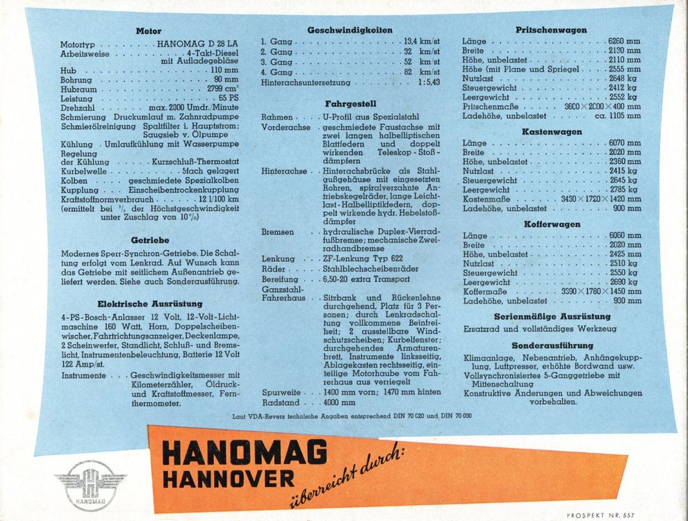 Hanomag 2.5t Diesel - Originalprospekt aus den 50'er Jahren (Gebraucht ...