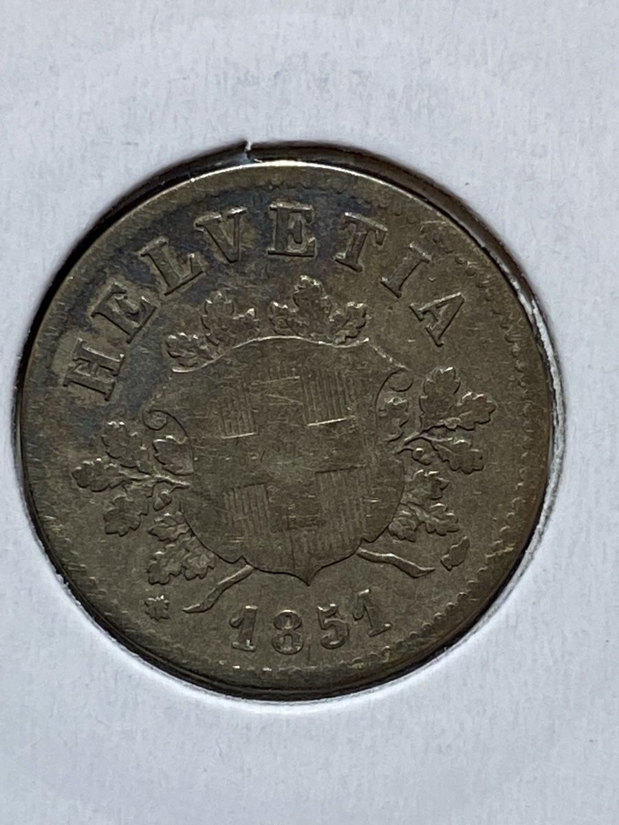Tutti le monete: Suisse - 10 centimes - 1851 - AG  – Usato da Payerne venduto da Mike1682 2