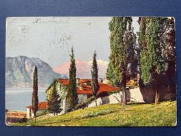 Alte Ansichtskarte von Neuchâtel gelaufen