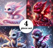Diamond Painting: 4x Drachen je Bild 20x20cm