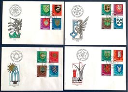 1978-1981 Pro Juventute FDC Gemeindewappen I-IV