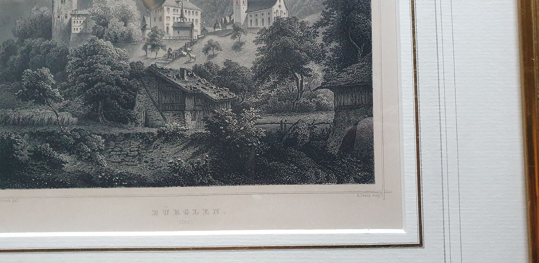 Incisioni: Bild - Stich,  Bürglen UR, im Goldrahmen – Usato da Kreuzlingen venduto da Rschweiz1 2
