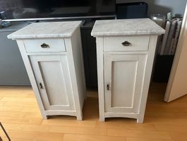 2x Nachttisch Kommode Massivholz Marmor weiß grau