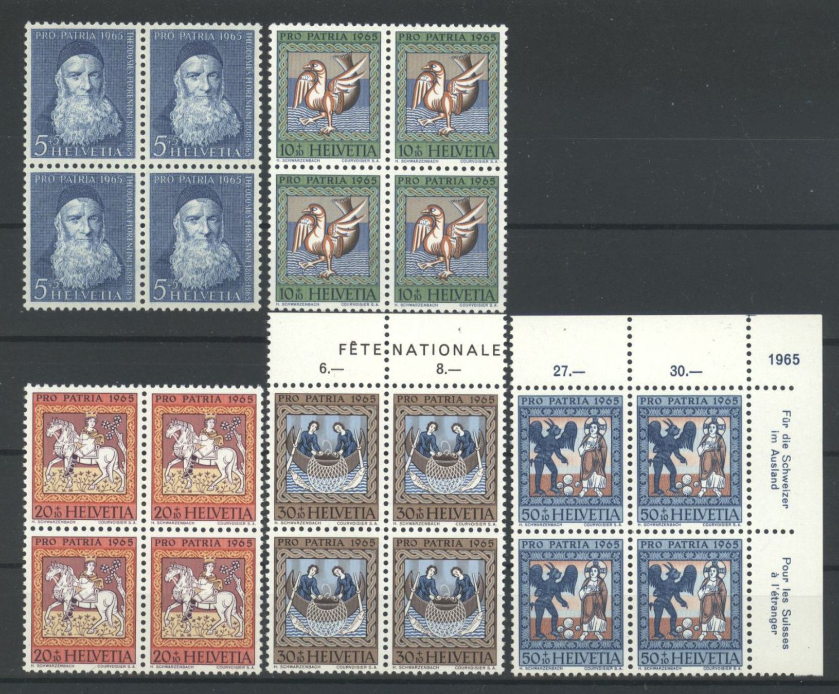 Alle Briefmarken: 1965, Pro Patria, Viererblöcke, ** – Gebraucht aus Willisau von Vollstempel
