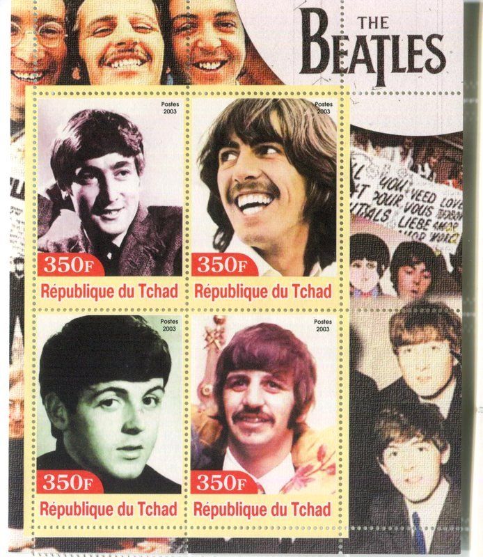 Alle Briefmarken: Block "The Beatles". Tschad. – Neu und originalverpackt aus Basel von Butsch5