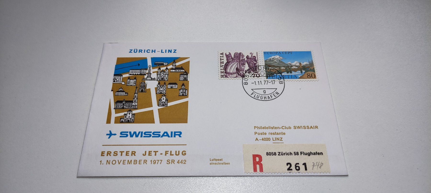 Alle Briefmarken: Ersttagbrief Swissair 1977 – Gebraucht aus Baar von Maxlee75