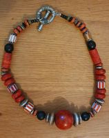 Schaumkorallenkette, Trade-Beads, Silber  Onyx neuwertig