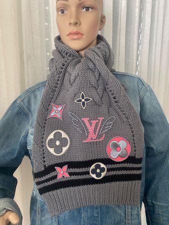 VERY CHIC - LOUIS VUITTON Woll-Winterschal, grau, 160x30cm