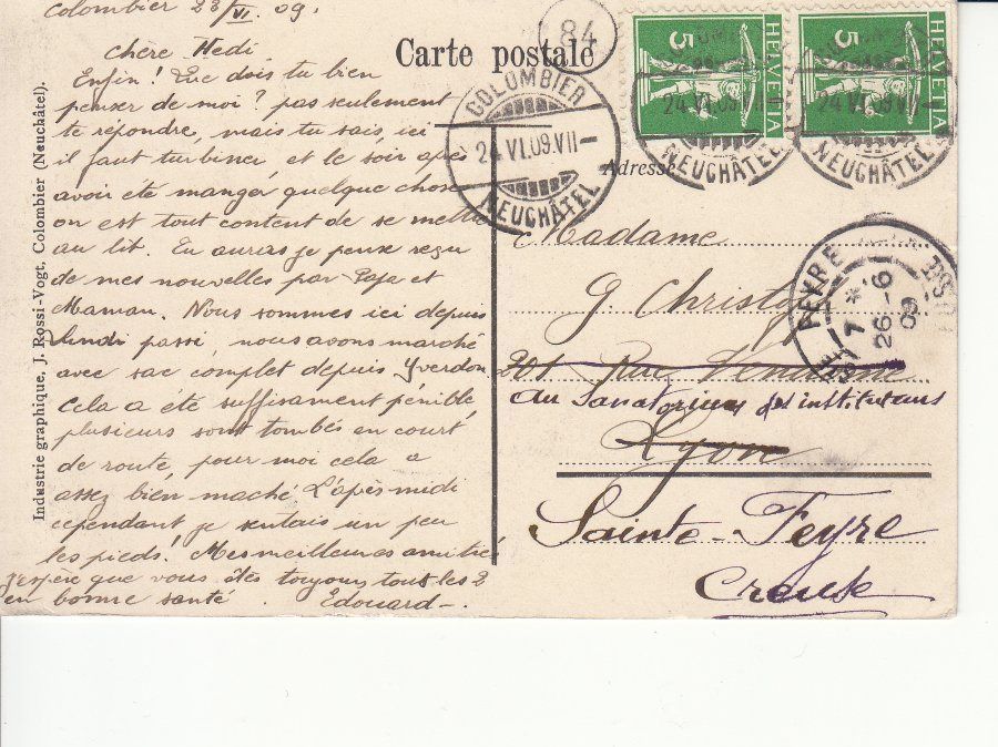 Cartoline postali: Colombier 1909 – Usato da Bürglen TG venduto da StampGraf 1