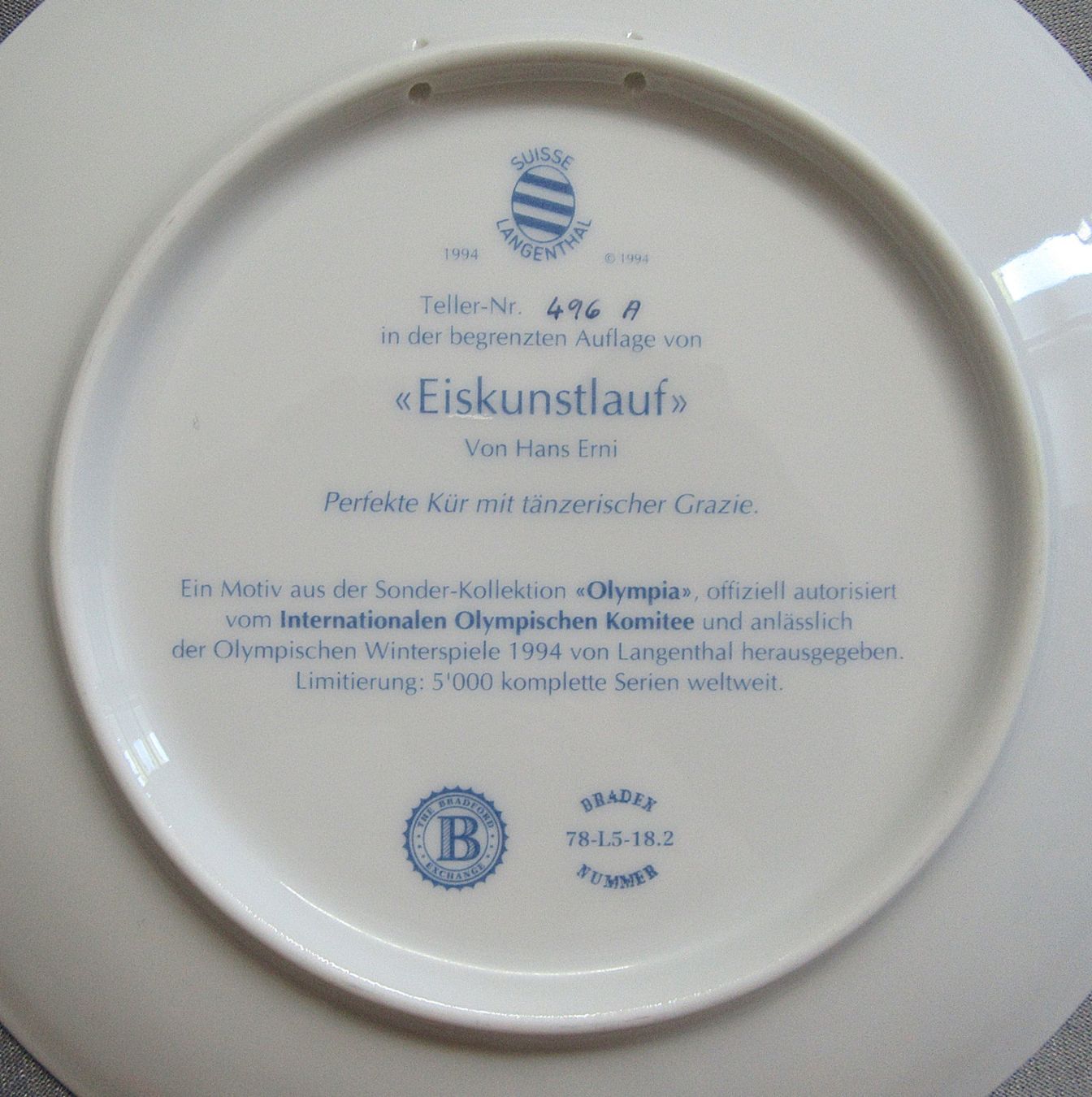 Teller: Teller Langenthal - Bild Eiskunstlauf - Motiv von Hans Erni – Gebraucht aus Auenstein von Padabimbim 1