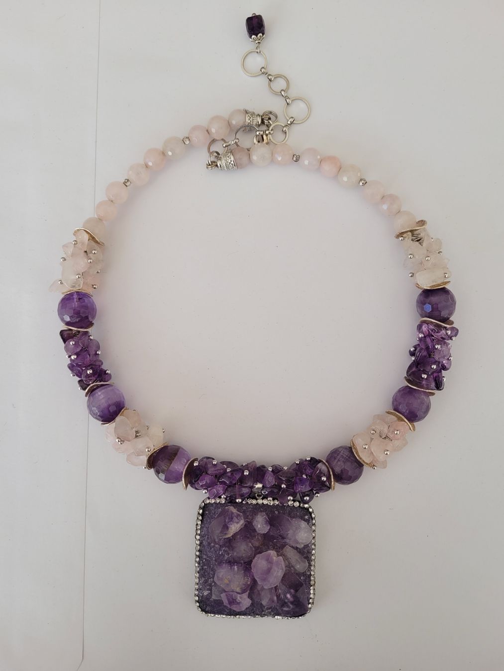 Ketten: Amethyst & Rosenquarz Collier Statement Kette Unikat – Neu und originalverpackt aus Schaffhausen von marusja