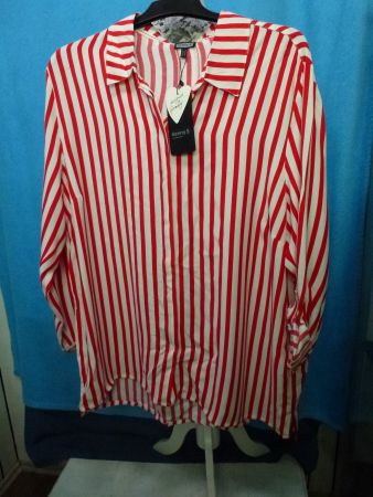 BLUSE LANGARM HALBARM ROT WEISS GR 46 NEU ETIKETT VISCOSES