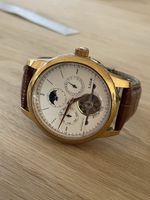 Montre automatique LIGE boîtier doré bracelet cuir marron