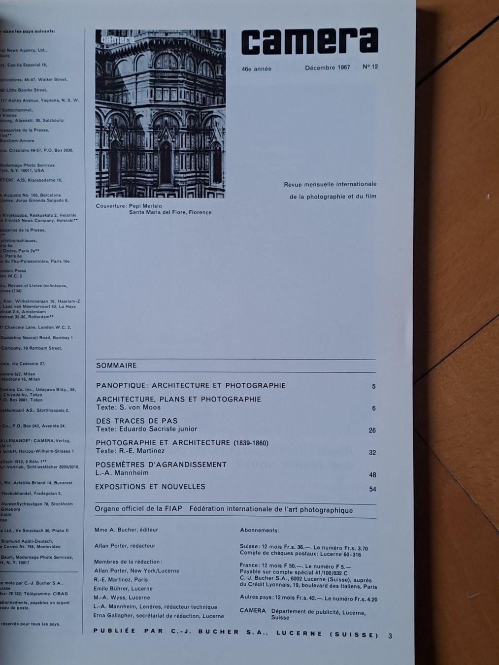Riviste & Magazine: Magazine Camera decembre 1967  no.12 – Usato da LAUSANNE venduto da KWEW 1