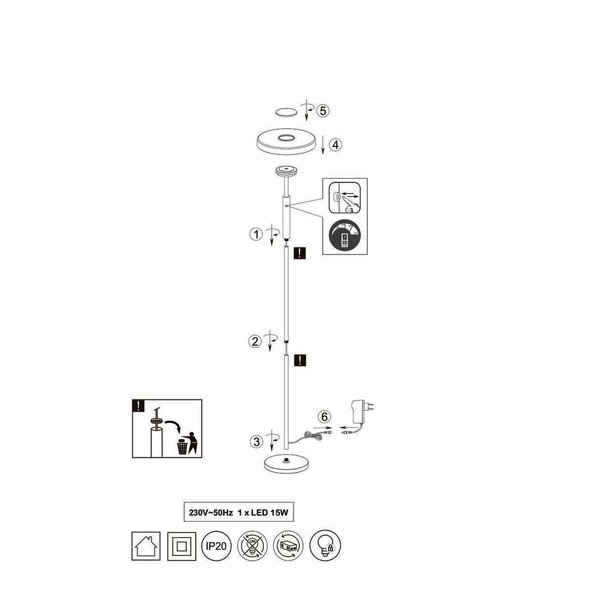 Lampade: LED Stehleuchte, Glas, 160 cm Höhe – Nuovo (secondo la descrizione) da Kreuzlingen venduto da Smart-Light 6
