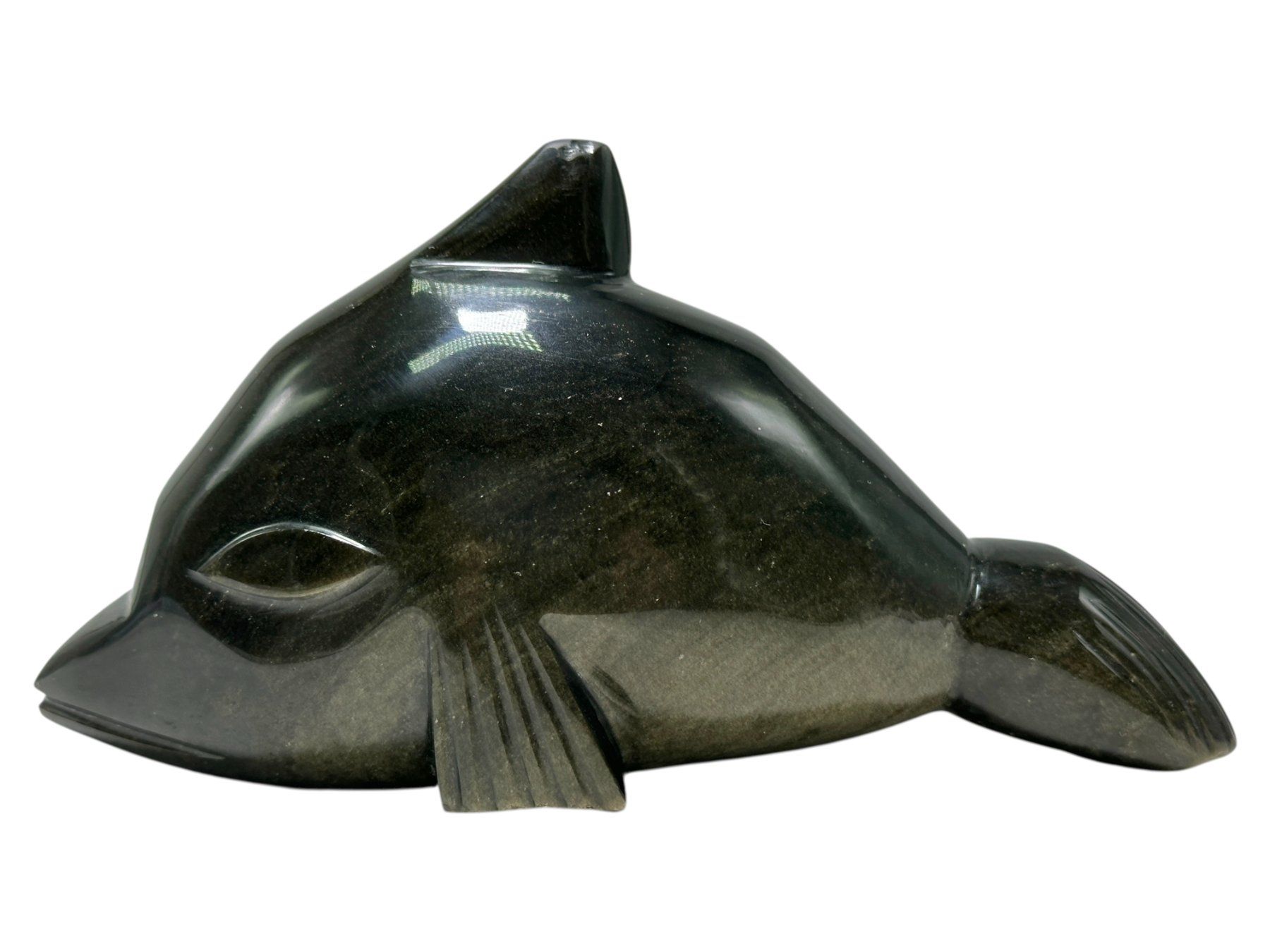 Sculture & Statue: Statuette Dauphin sculptée en Obsidienne Dorée – Usato da Morges venduto da vintix 5
