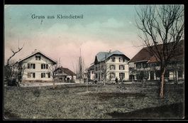 AK Kleindietwil, Ortspartie von einem Feld aus, Handkolorier