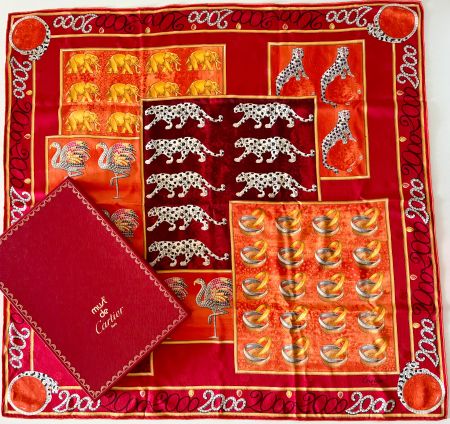 CARTIER Foulard "Cartier 2000", 100% soie, avec box rouge
