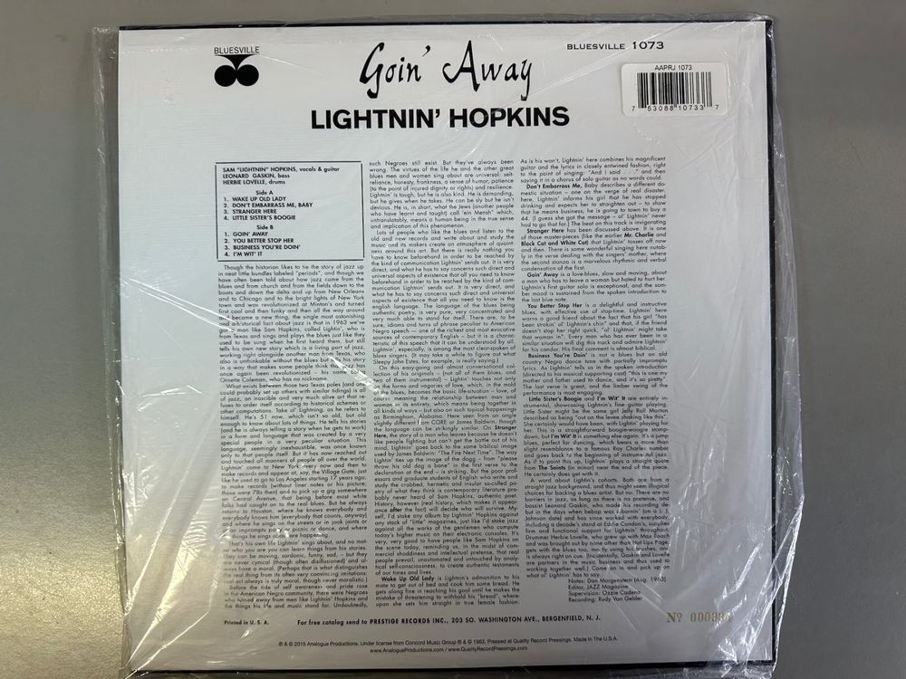 Sam Lightnin' Hopkins Goin' Away 100 Analog Master Vinyl LP Kaufen auf Ricardo