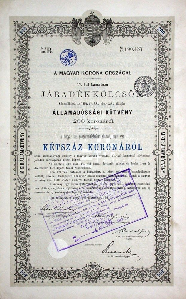 Documenti: 4% Königreich Ungarn, Budapest - 1892 – Usato da Solothurn venduto da Sgasche