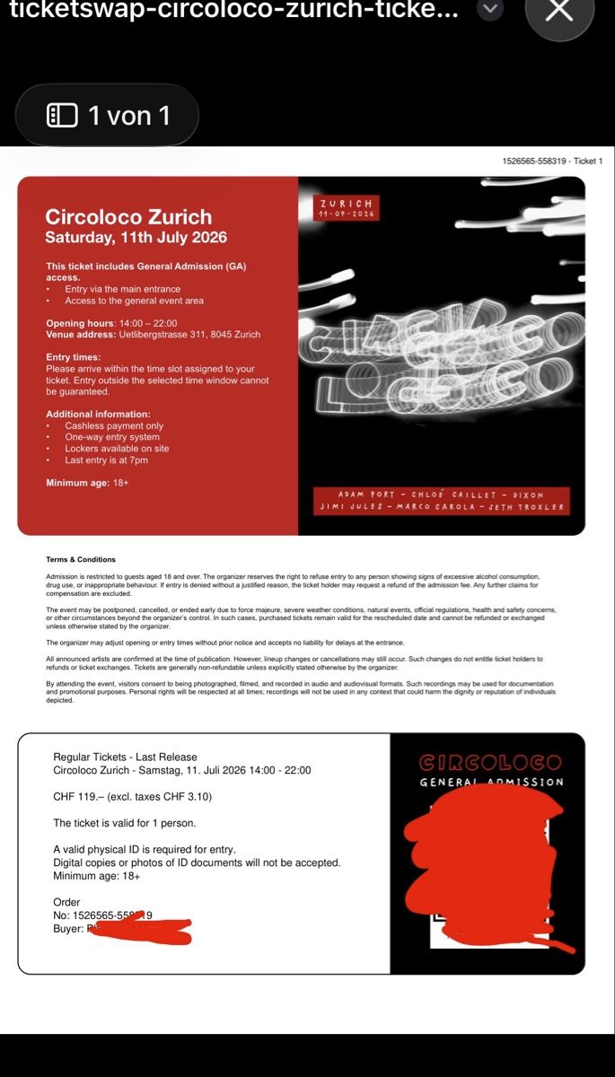 Billets: Circoloco zürich ticket – Neuf avec emballage d'origine à Wittenbach par dragy465