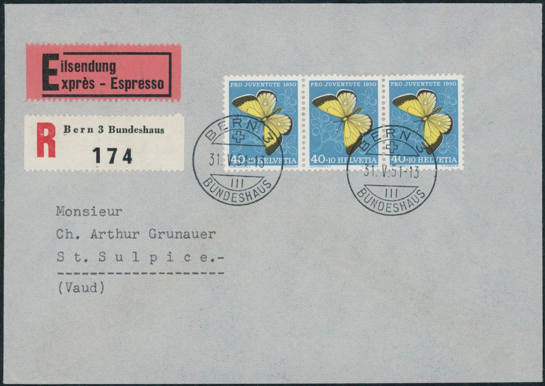 Tutti i francobolli: 1950 - Pro Juventute - Express R Brief - MeF – Usato da Schindellegi venduto da leecollect