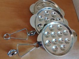 Schnecken - Set Inox Madlin France, 3 Teller & 2 Zangen !!!