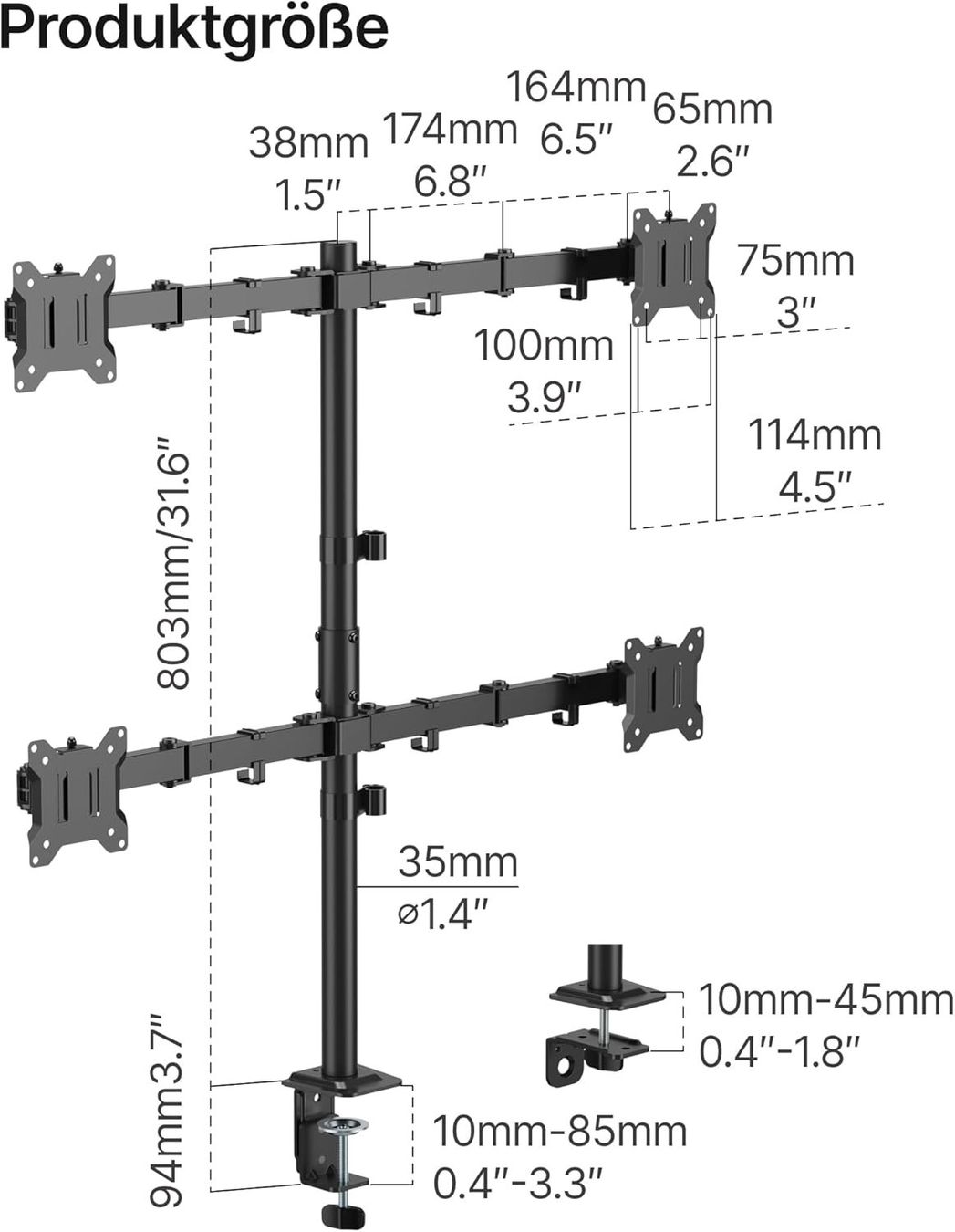 Wandhalterungen: Monitor Halterung 4 Monitore 17-32 Zoll VESA – Neu und originalverpackt aus Suhr von TradeMasters 8