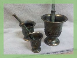 Mörser-Set aus Messing, 3-teilig, Top Zustand