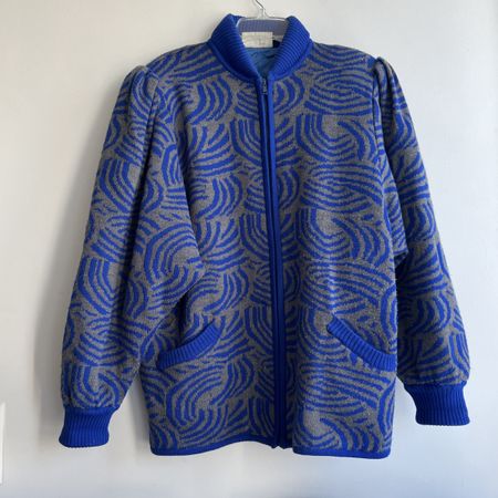 Vintage Nina Ricci Wool Blend Quilted Blue & Grey Jacket