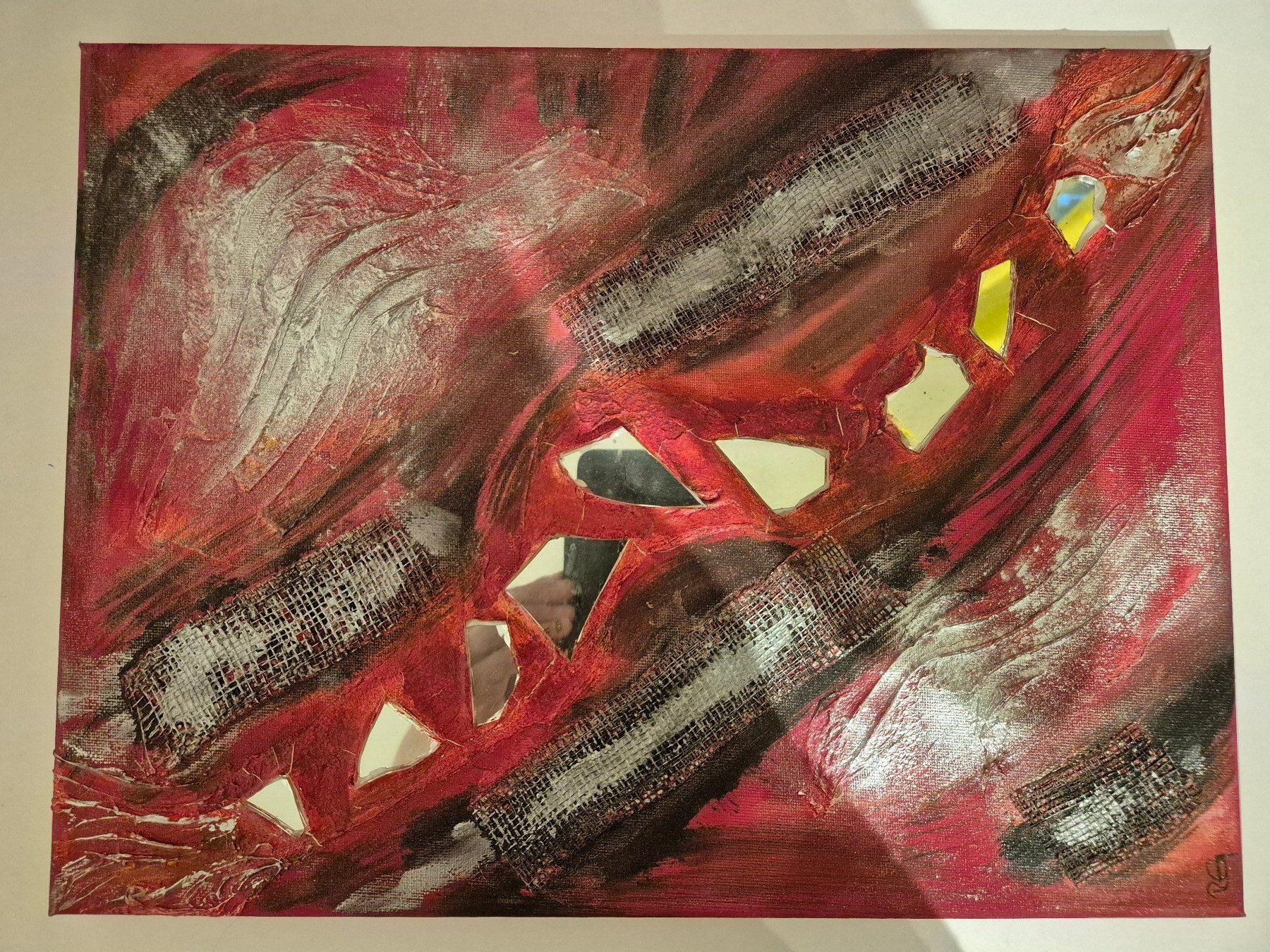 Gemälde: 3-teiliges Acryl Leinwandbild Rot – Gebraucht aus Langenthal von Camelstar 2